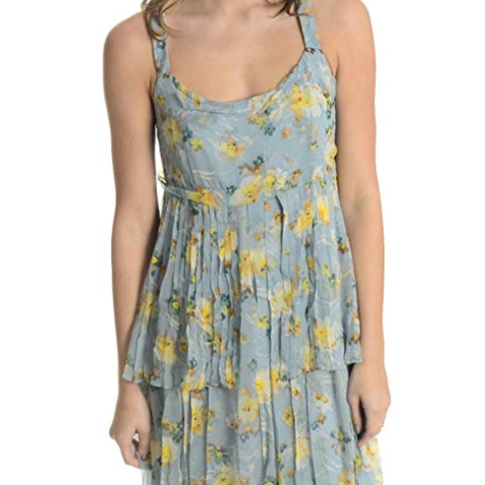 Lavender Label Vera Wang Silk Floral Pleated Dress